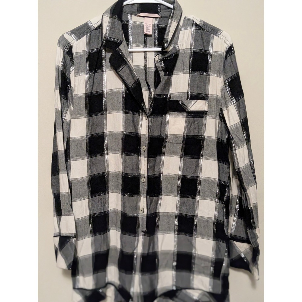 Victoria's Secret Glam Loungewear Women Small Black White Plaid Silver Metallic